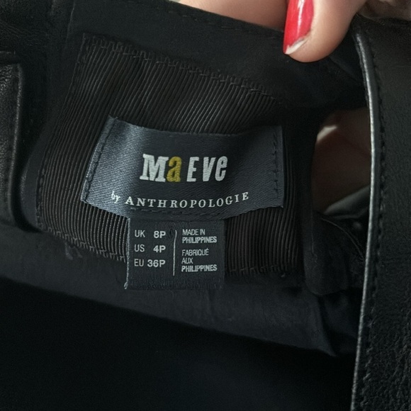 Anthropologie Maeve Faux Leather Apron Mini Dress with Floral Buttons - Picture 4 of 5